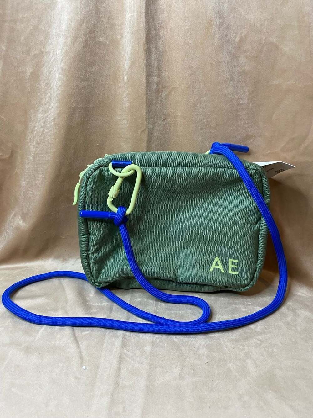 American Eagle Outfitters Olive Green Utility Crossbody Bag with Blue Rope Strap